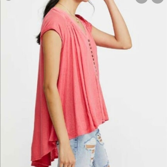 Free People Highland Oversized Cotton Button Down Top In Pink - Picture 1 of 15